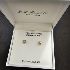 Heart Shape 14kt Rose Gold Over Sterling Silver 1/10kt diamond earrings